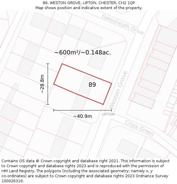 89, WESTON GROVE, UPTON, CHESTER, CH2 1QP: Plot and title map