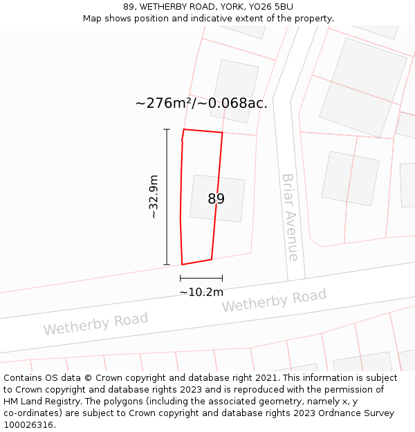 89, WETHERBY ROAD, YORK, YO26 5BU: Plot and title map