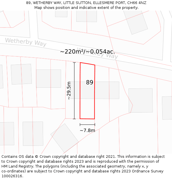 89, WETHERBY WAY, LITTLE SUTTON, ELLESMERE PORT, CH66 4NZ: Plot and title map