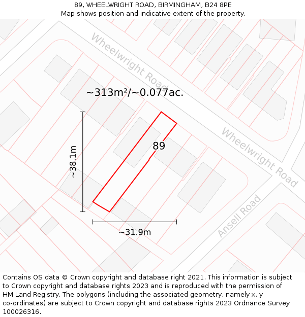 89, WHEELWRIGHT ROAD, BIRMINGHAM, B24 8PE: Plot and title map