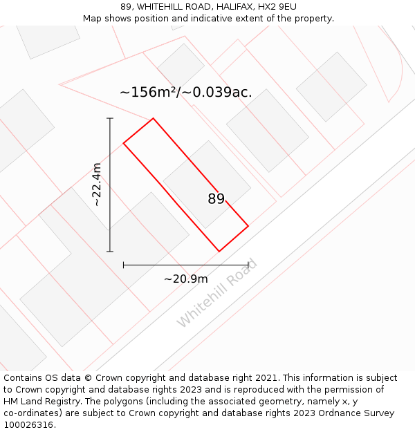89, WHITEHILL ROAD, HALIFAX, HX2 9EU: Plot and title map