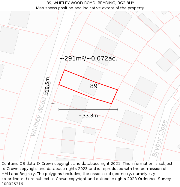 89, WHITLEY WOOD ROAD, READING, RG2 8HY: Plot and title map