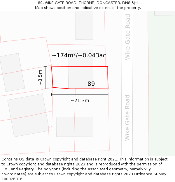 89, WIKE GATE ROAD, THORNE, DONCASTER, DN8 5JH: Plot and title map