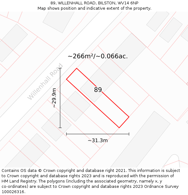 89, WILLENHALL ROAD, BILSTON, WV14 6NP: Plot and title map