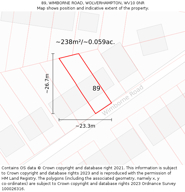 89, WIMBORNE ROAD, WOLVERHAMPTON, WV10 0NR: Plot and title map