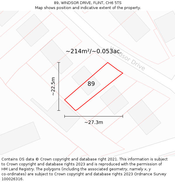 89, WINDSOR DRIVE, FLINT, CH6 5TS: Plot and title map