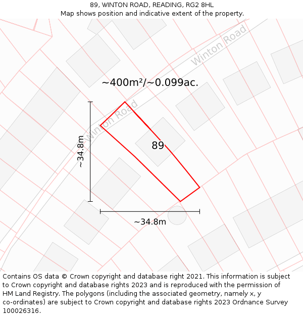 89, WINTON ROAD, READING, RG2 8HL: Plot and title map
