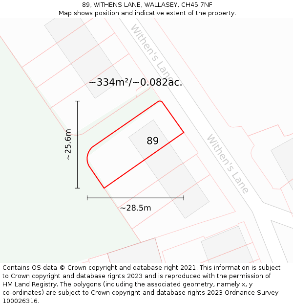 89, WITHENS LANE, WALLASEY, CH45 7NF: Plot and title map