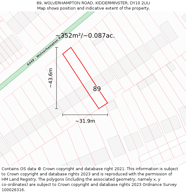 89, WOLVERHAMPTON ROAD, KIDDERMINSTER, DY10 2UU: Plot and title map