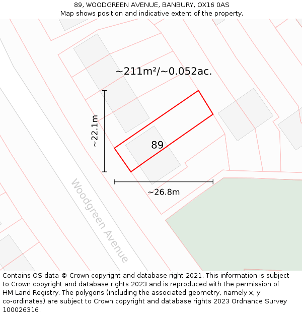 89, WOODGREEN AVENUE, BANBURY, OX16 0AS: Plot and title map
