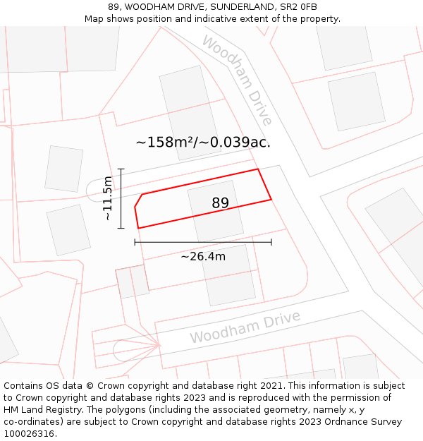 89, WOODHAM DRIVE, SUNDERLAND, SR2 0FB: Plot and title map