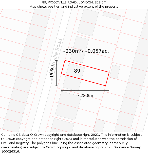 89, WOODVILLE ROAD, LONDON, E18 1JT: Plot and title map