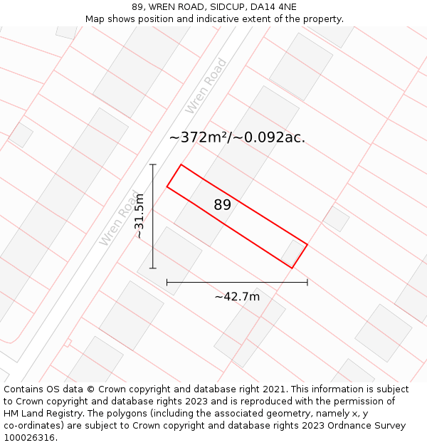 89, WREN ROAD, SIDCUP, DA14 4NE: Plot and title map