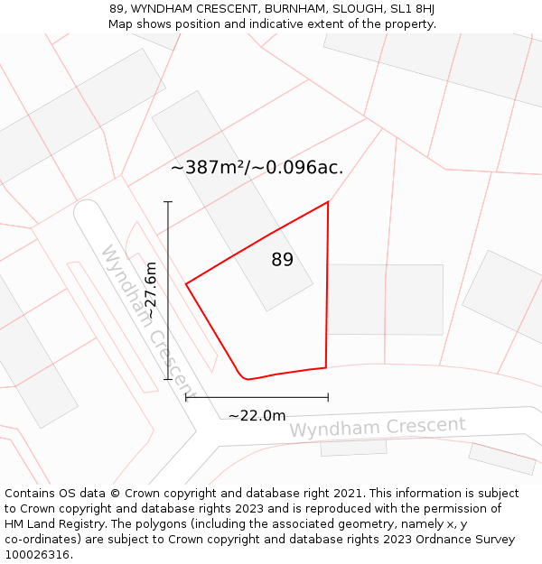 89, WYNDHAM CRESCENT, BURNHAM, SLOUGH, SL1 8HJ: Plot and title map