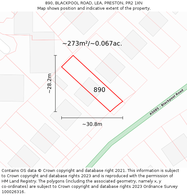 890, BLACKPOOL ROAD, LEA, PRESTON, PR2 1XN: Plot and title map