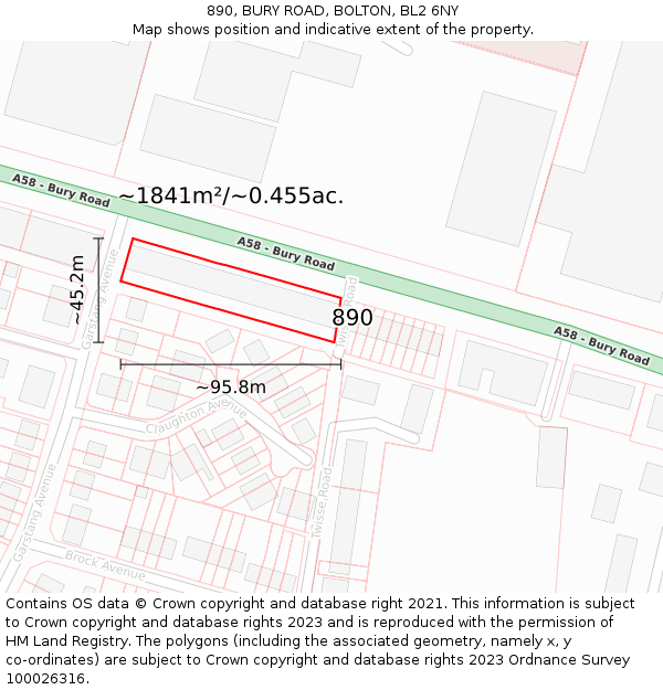 890, BURY ROAD, BOLTON, BL2 6NY: Plot and title map