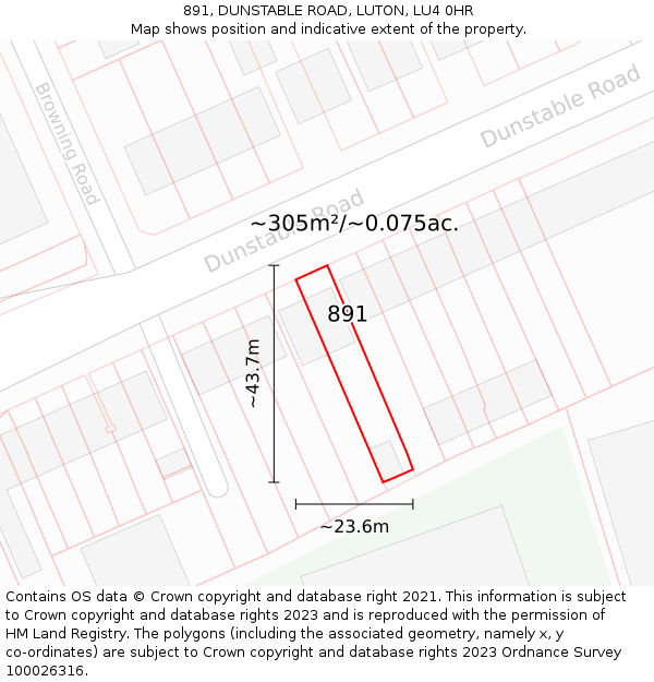 891, DUNSTABLE ROAD, LUTON, LU4 0HR: Plot and title map