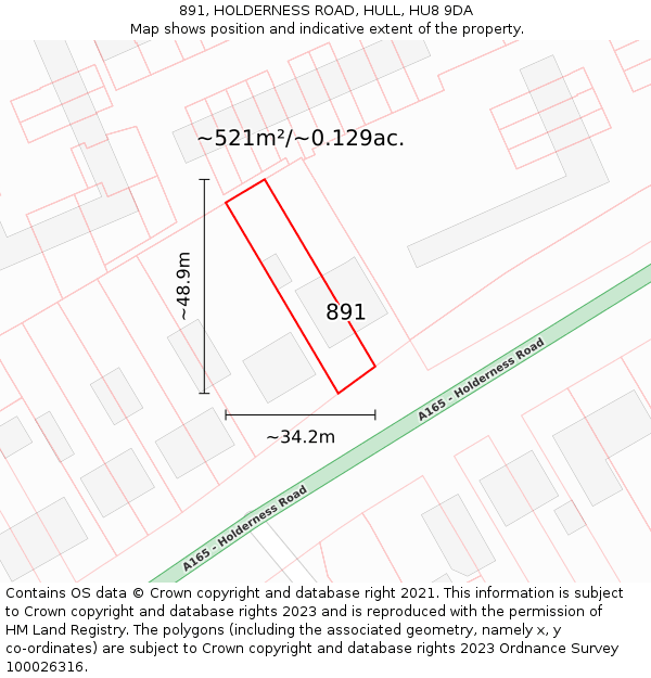 891, HOLDERNESS ROAD, HULL, HU8 9DA: Plot and title map