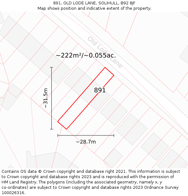 891, OLD LODE LANE, SOLIHULL, B92 8JF: Plot and title map