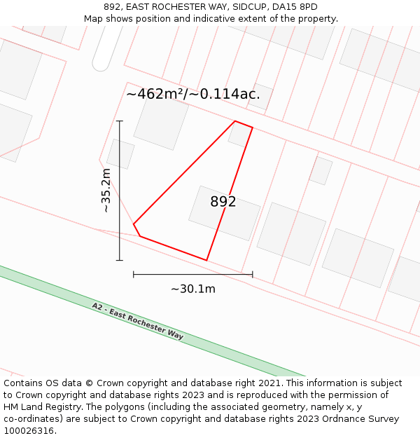 892, EAST ROCHESTER WAY, SIDCUP, DA15 8PD: Plot and title map