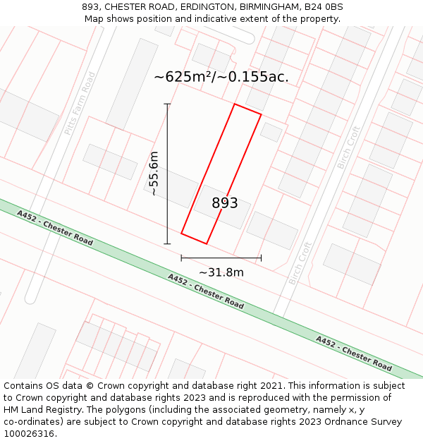 893, CHESTER ROAD, ERDINGTON, BIRMINGHAM, B24 0BS: Plot and title map