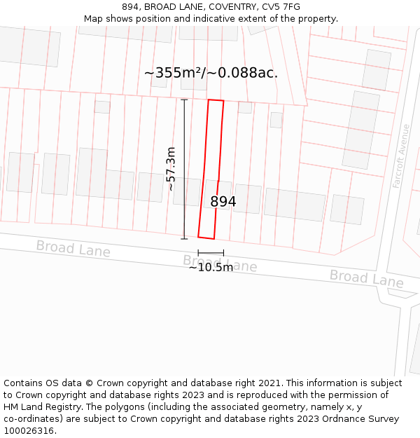 894, BROAD LANE, COVENTRY, CV5 7FG: Plot and title map