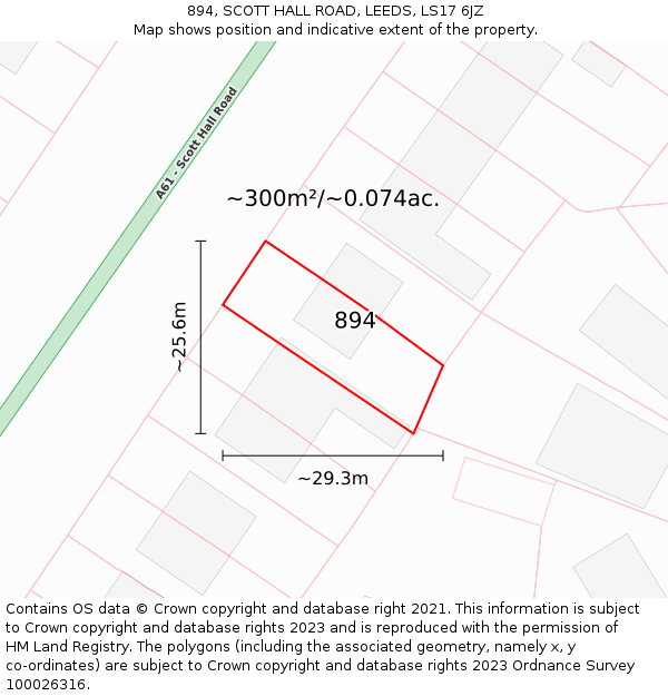 894, SCOTT HALL ROAD, LEEDS, LS17 6JZ: Plot and title map