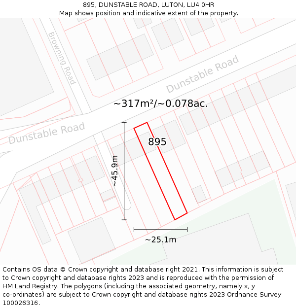 895, DUNSTABLE ROAD, LUTON, LU4 0HR: Plot and title map