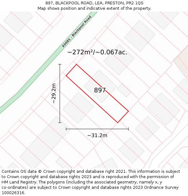 897, BLACKPOOL ROAD, LEA, PRESTON, PR2 1QS: Plot and title map