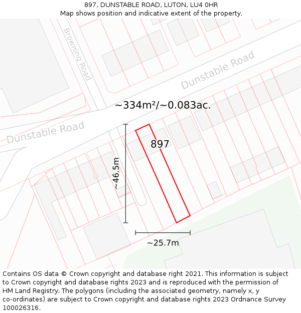 897, DUNSTABLE ROAD, LUTON, LU4 0HR: Plot and title map