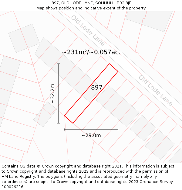 897, OLD LODE LANE, SOLIHULL, B92 8JF: Plot and title map