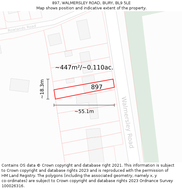 897, WALMERSLEY ROAD, BURY, BL9 5LE: Plot and title map