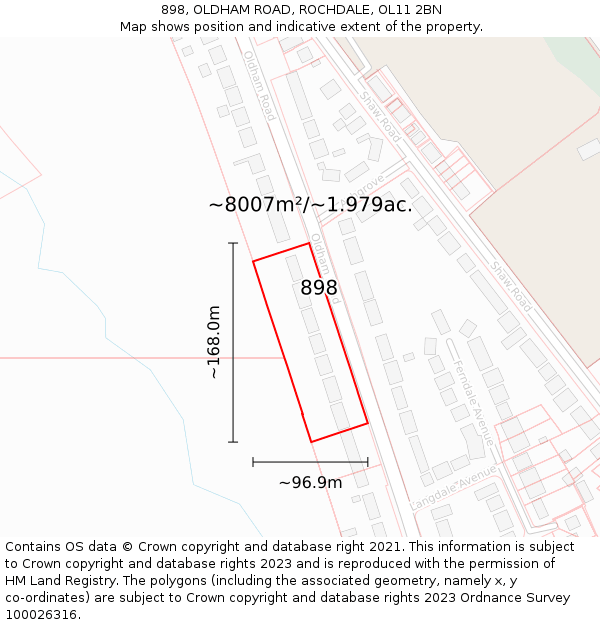 898, OLDHAM ROAD, ROCHDALE, OL11 2BN: Plot and title map
