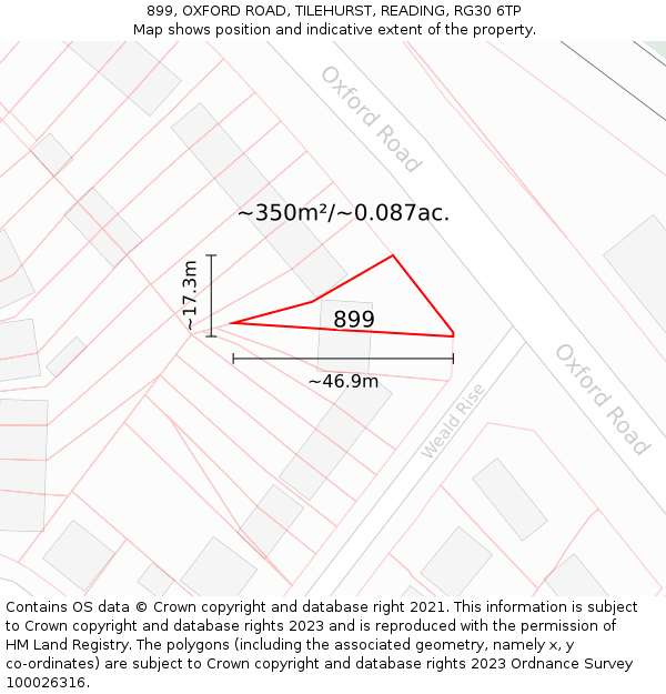 899, OXFORD ROAD, TILEHURST, READING, RG30 6TP: Plot and title map