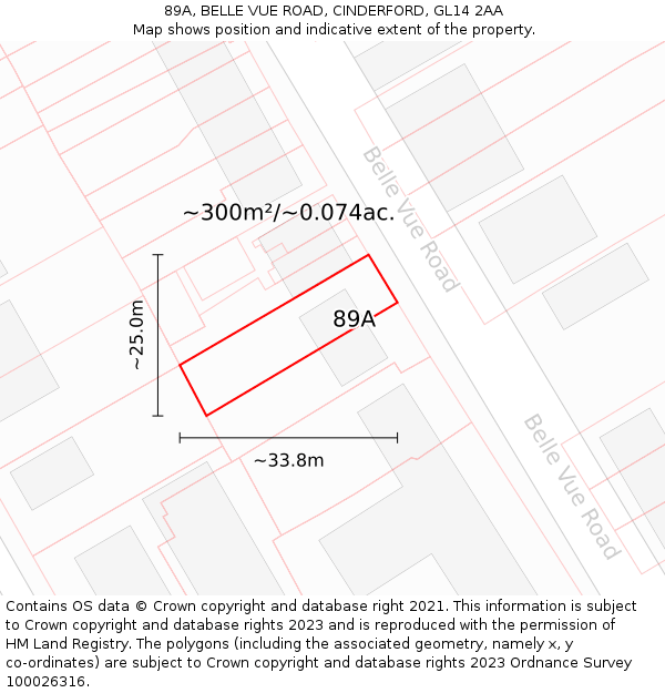 89A, BELLE VUE ROAD, CINDERFORD, GL14 2AA: Plot and title map