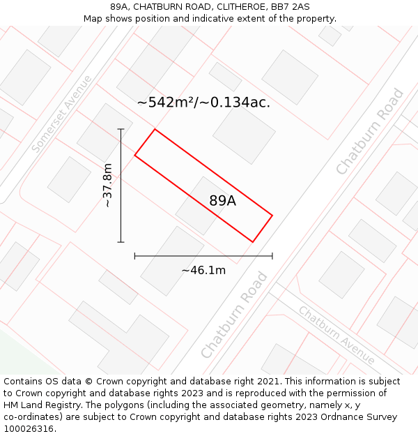 89A, CHATBURN ROAD, CLITHEROE, BB7 2AS: Plot and title map