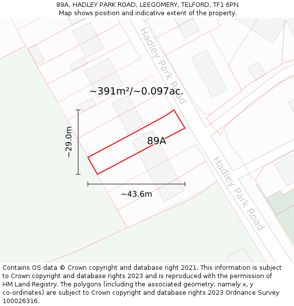 89A, HADLEY PARK ROAD, LEEGOMERY, TELFORD, TF1 6PN: Plot and title map