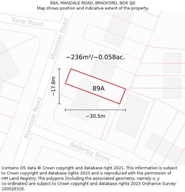89A, MANDALE ROAD, BRADFORD, BD6 3JS: Plot and title map