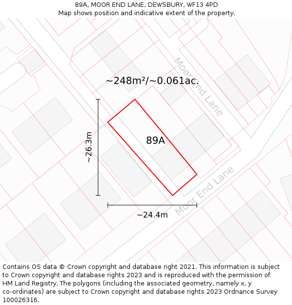 89A, MOOR END LANE, DEWSBURY, WF13 4PD: Plot and title map