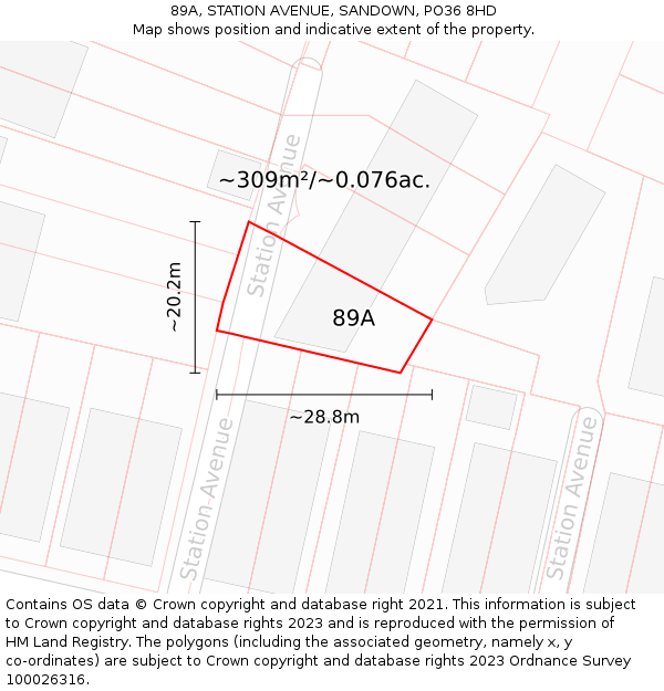 89A, STATION AVENUE, SANDOWN, PO36 8HD: Plot and title map