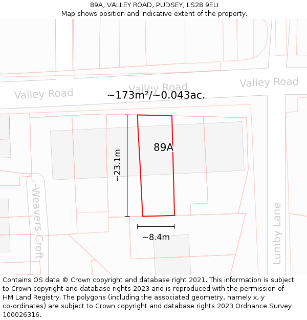 89A, VALLEY ROAD, PUDSEY, LS28 9EU: Plot and title map
