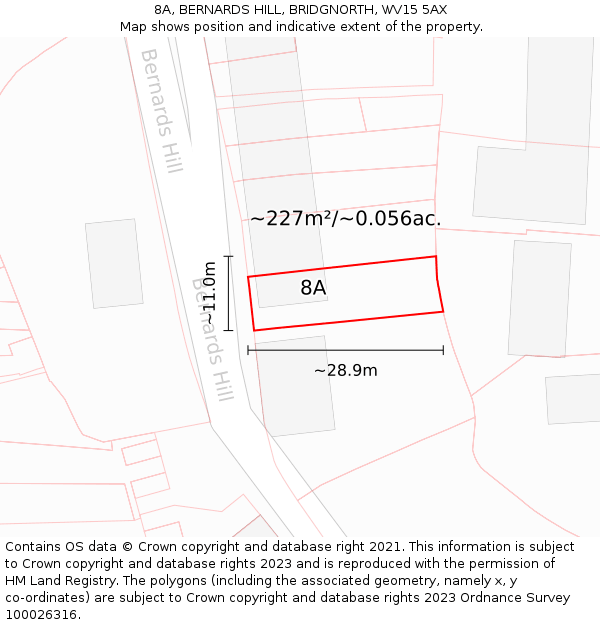 8A, BERNARDS HILL, BRIDGNORTH, WV15 5AX: Plot and title map