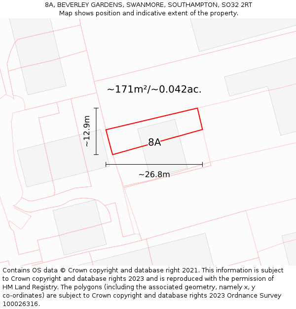 8A, BEVERLEY GARDENS, SWANMORE, SOUTHAMPTON, SO32 2RT: Plot and title map