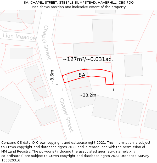 8A, CHAPEL STREET, STEEPLE BUMPSTEAD, HAVERHILL, CB9 7DQ: Plot and title map