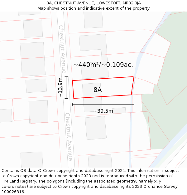 8A, CHESTNUT AVENUE, LOWESTOFT, NR32 3JA: Plot and title map