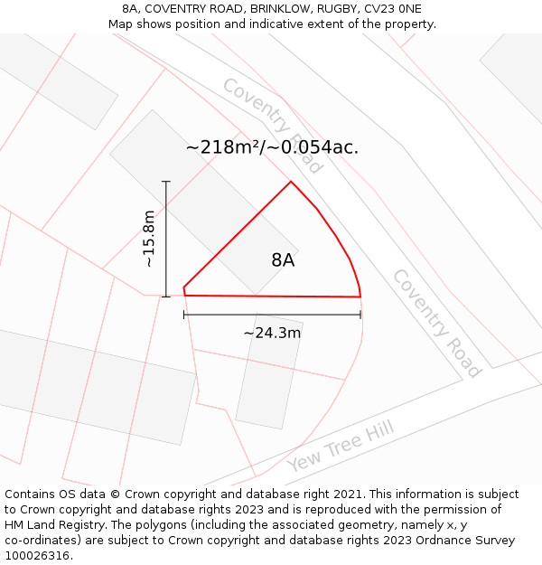 8A, COVENTRY ROAD, BRINKLOW, RUGBY, CV23 0NE: Plot and title map