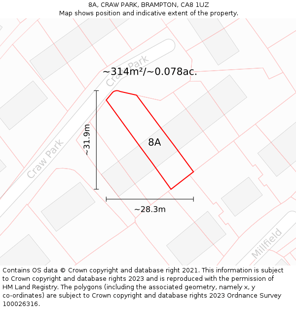 8A, CRAW PARK, BRAMPTON, CA8 1UZ: Plot and title map
