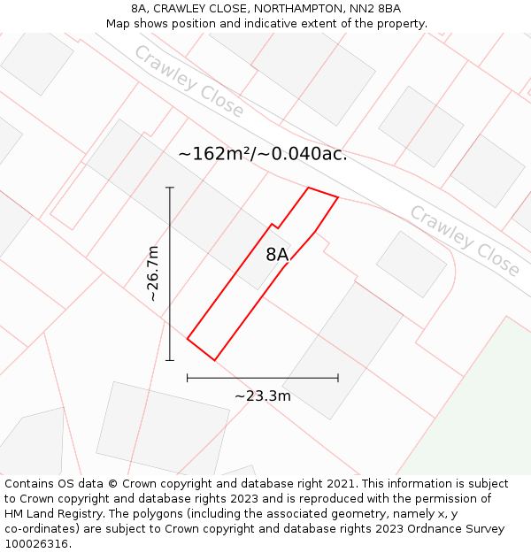 8A, CRAWLEY CLOSE, NORTHAMPTON, NN2 8BA: Plot and title map