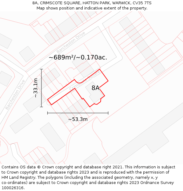 8A, CRIMSCOTE SQUARE, HATTON PARK, WARWICK, CV35 7TS: Plot and title map