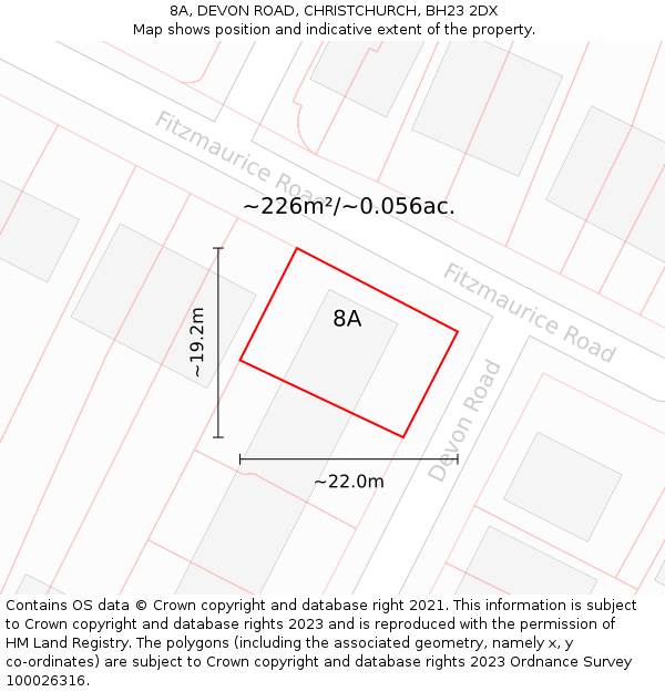 8A, DEVON ROAD, CHRISTCHURCH, BH23 2DX: Plot and title map